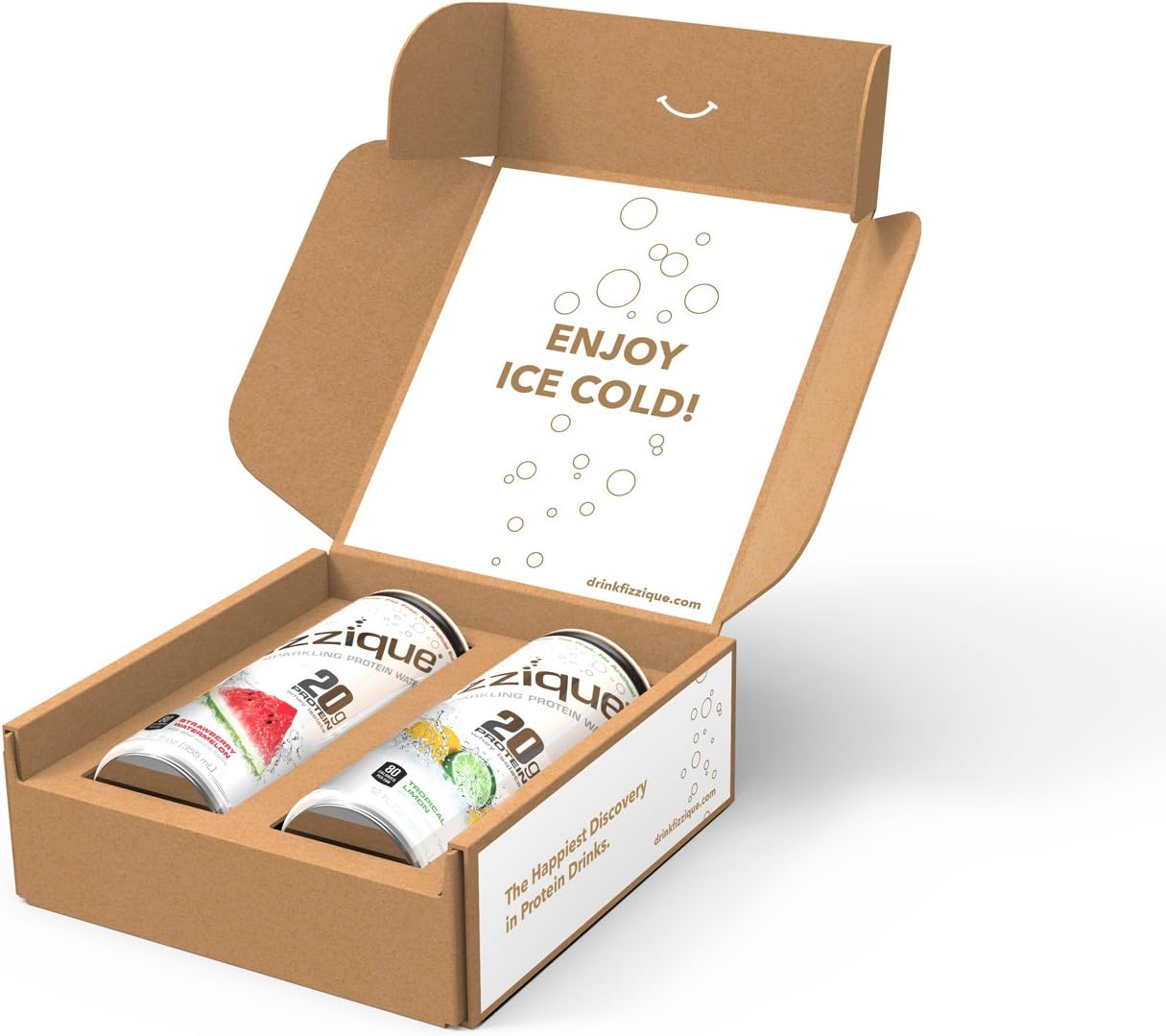 Fizzique Sparkling Protein Water, Strawberry Watermelon & Tropical Limon Sampler Pack, Zero Sugar & 20g Protein (12 Ounces of each flavor)