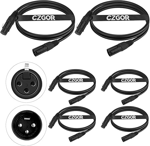 Miniatura 7 de Cable DMX de 3.9 pies, paquete de 6 cables flexibles XLR macho a hembra de 3 pines para señal de iluminación de escenario, conexión XLR, cable de