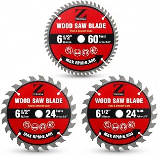 ZORUNNA 3Pcs 6 1/2 Inch Circular Saw Blade Set, Wood Saw Blade, 5/8 Arbor | Smooth Clean Cutting with Tungsten Carbide Tipped, 24T Framing & 60T Fine Finish, for Plywood Aluminum Acrylic PVC OSB DIY