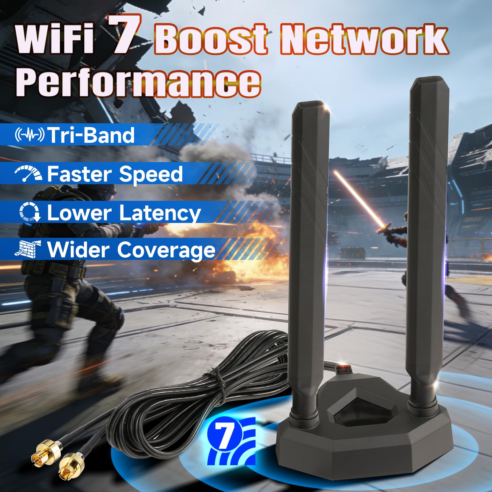 Eightwood Antenne de carte mère de jeu WiFi 7 avec base magnétique compatible avec ASUS ROG Strix X870E-E/B850-I, TUF Gaming B850-PLUS/ X870-PLUS, ProArt X870E-CREATOR, ROG Crosshair X870E Hero