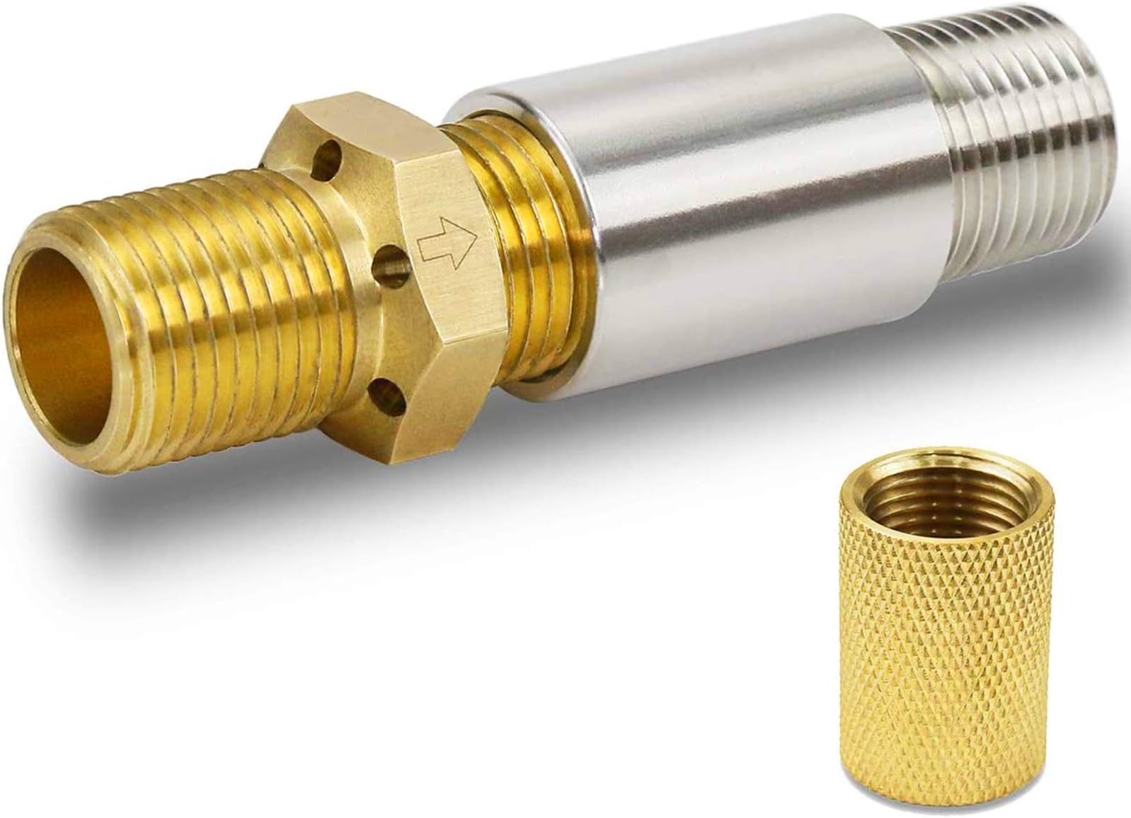 Hisencn 1/2" LP Air Mixer Valve for Fire Pits, 150K BTU Capacity High 304 Stainless Steel and Solid Brass Liquid Propane Gas Copper Joint, 1/2 inch NPT Female and Male Thread with A Brass Adapter