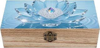 Wooden Storage Box 8x4 Inch, Vintage Keepsake Boxes with Lid, Lotus Flower Memory Box for Jewelry, Photos - Elegant Home & Office Decor