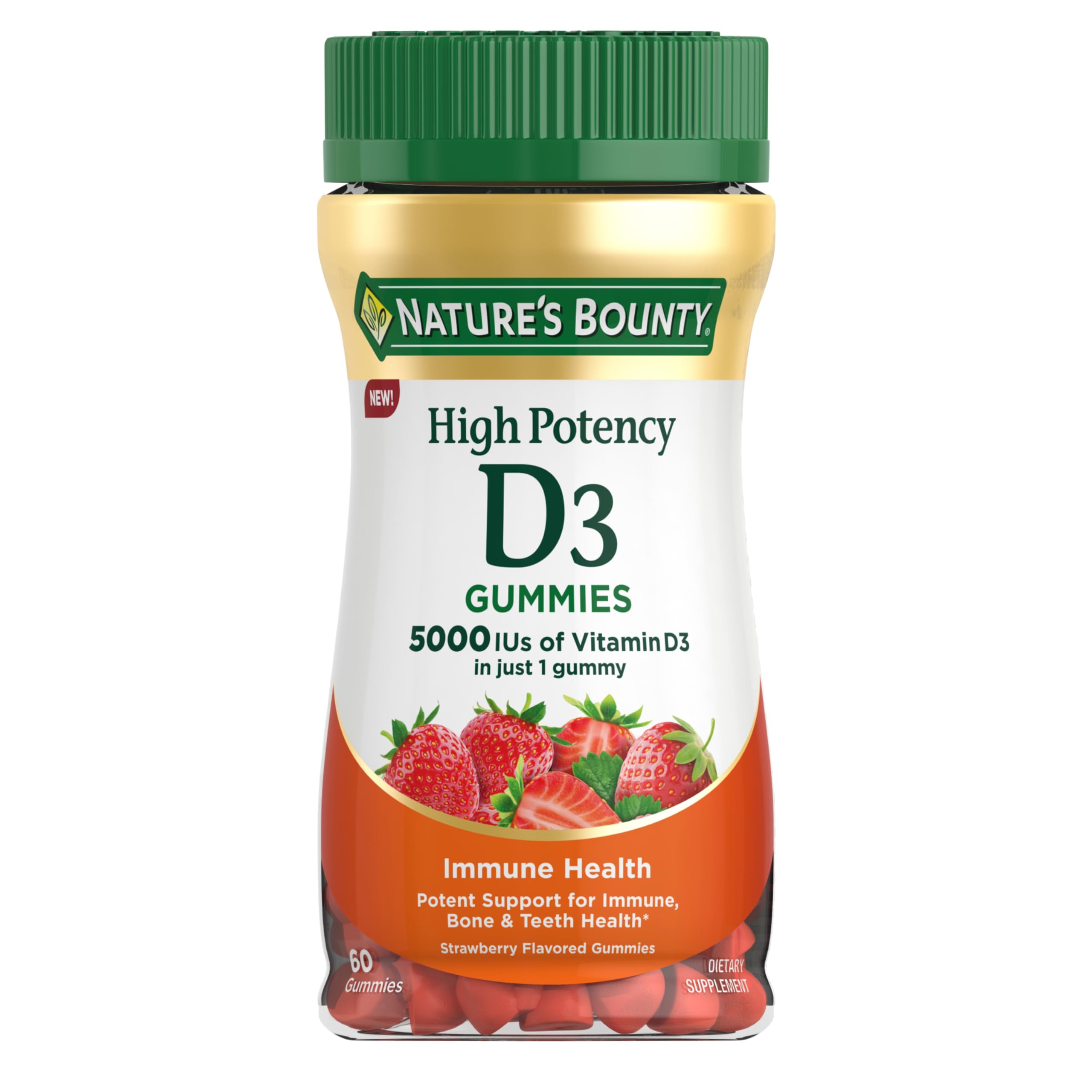 Nature's Bounty Vitamin D 5000 IU Gummies, Strawberry Flavor, 60 Gummies 60 Count (Pack of 1)