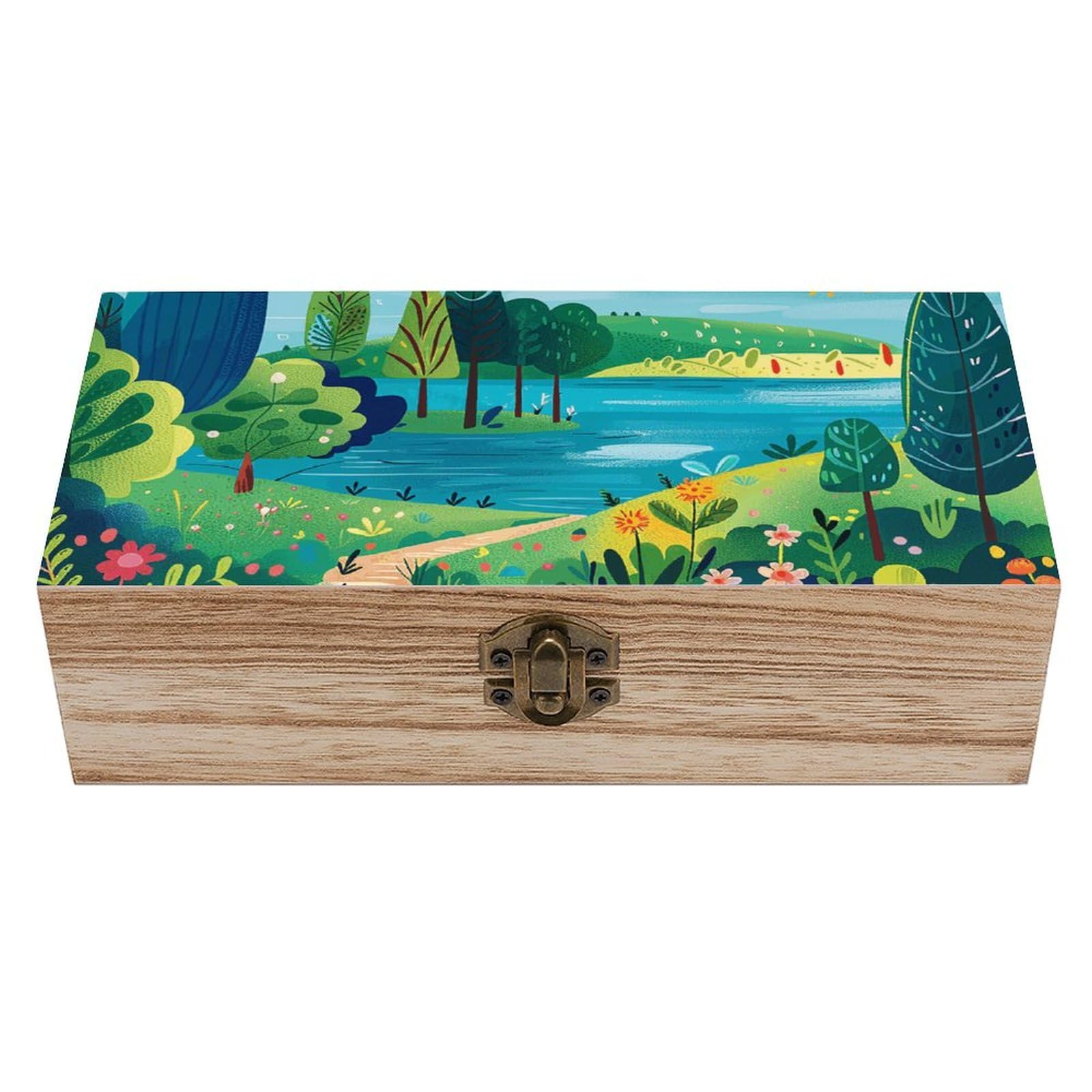 JTREHY Wooden Storage Box Container,Rural Landscape Paintingprinted Desk Storage Box Room Decoration Box Souvenir Storage Box for Jewelry Gift Storage And Home Decoration