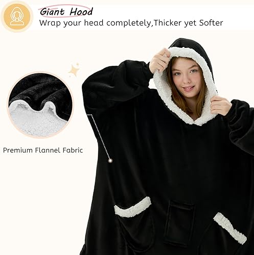 Miniatura 3 de L'AGRATY Manta con Capucha Usable Manta con Capucha Gigante con Bolsillos y Mangas para Mujeres y Hombres - Regalos para Novias para Mujeres -