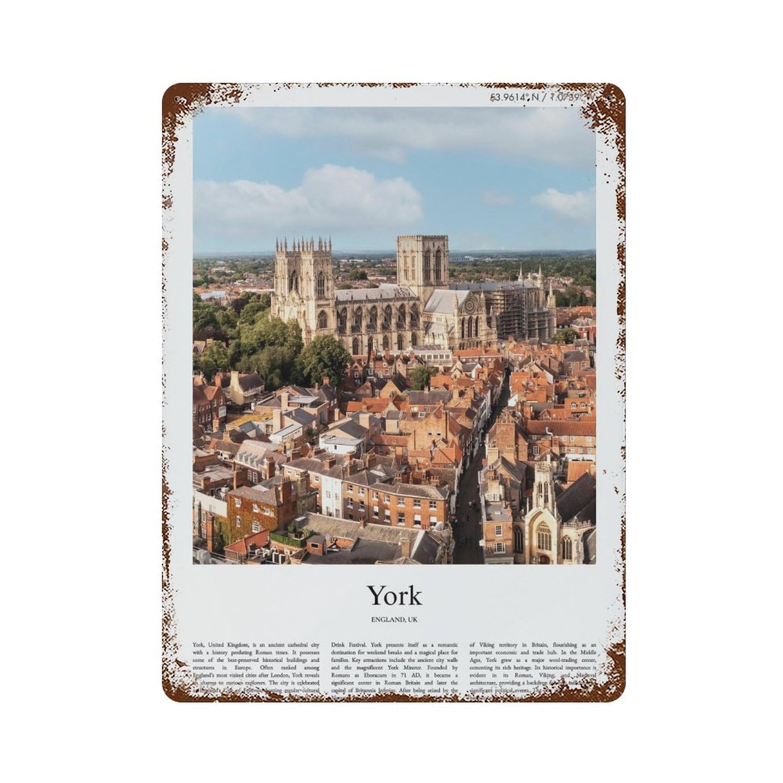 xiaoxiaoshen York United Kingdom City Scenery Wall Decor Art Metal Tin Poster Modern Home Decor Art Home Bar Shop Decorations Vintage Sign 40x30cm
