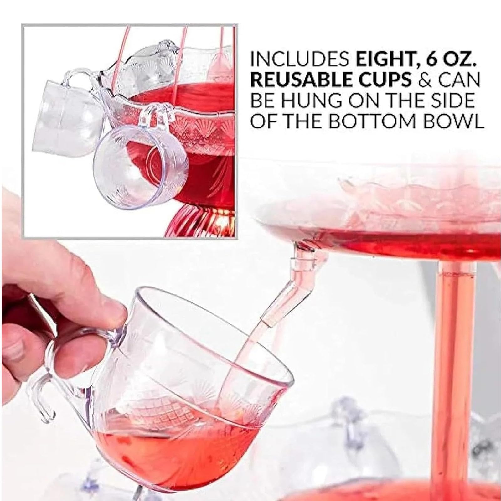 Fontana elettrica a 3 livelli, base illuminata a LED con 5 tazze riutilizzabili, capacità 1,5 galloni, fontana per champagne, vino, birra, succo, perfetta per matrimoni e feste