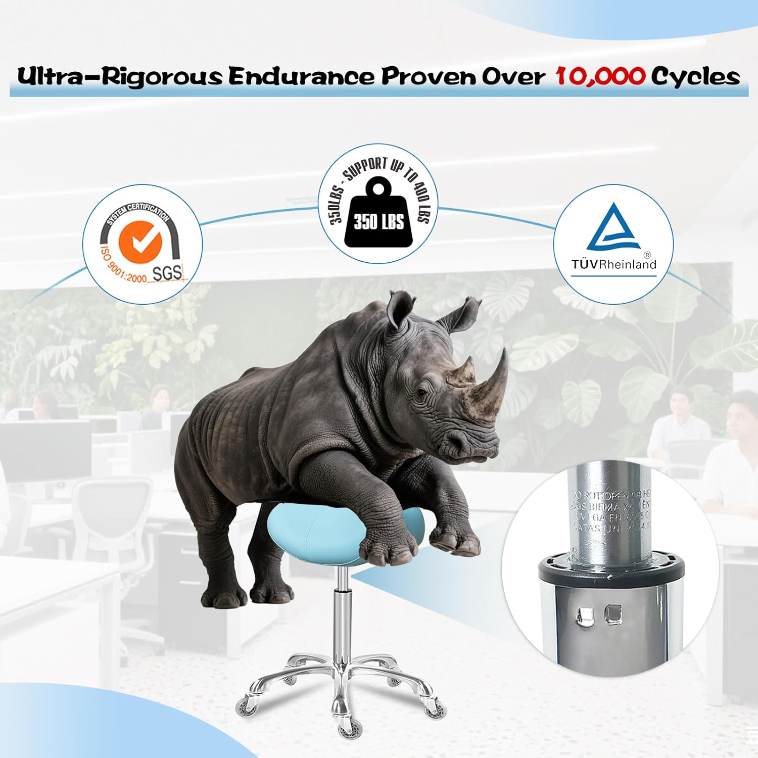 Saddle Stool Rolling Ergonomic Swivel Chair for Esthetician Massage Clinic Kitchen Tattoo Salon Cutting,Adjustable Hydraulic Posture Stool with Wheels (Without Backrest, Cyan) - Image 6