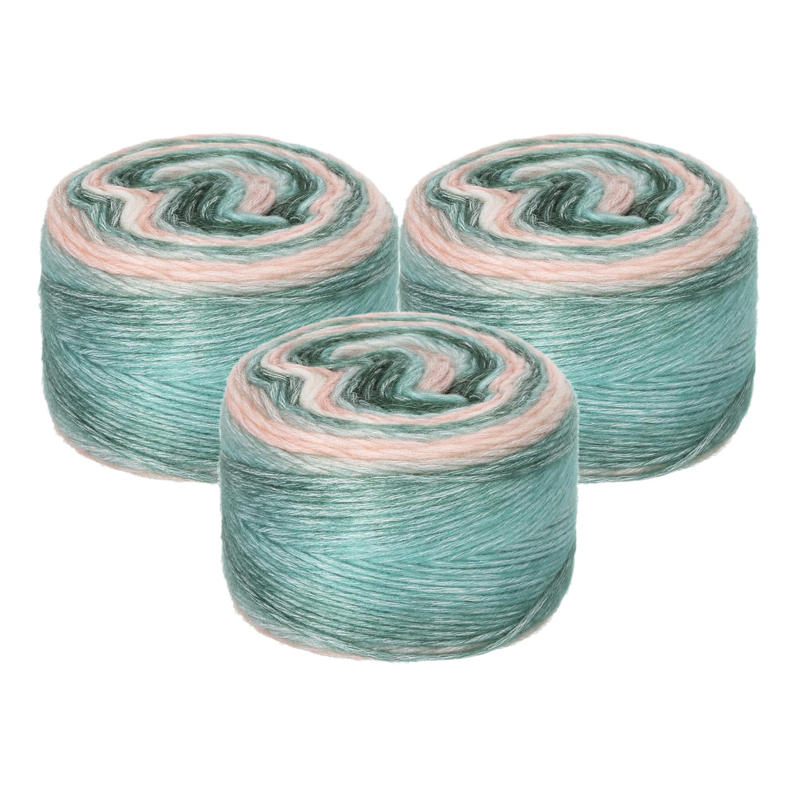 Uxcell3Pcs 100g Gradient Cake Cotton Yarns, Soft Rainbow Yarn Ball for Knitting and Crocheting Craft Project, Mixed White Green (300g x 3, 245M L Each)