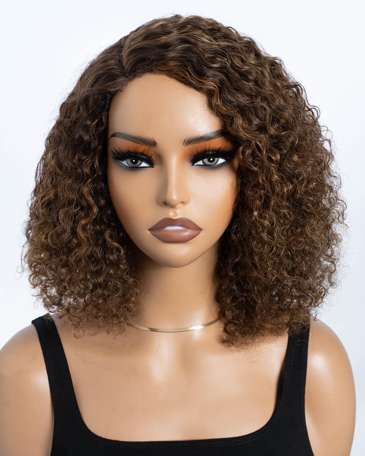 Style Icon Short Curly Bob Wigs Human Hair Wear and Go Glueless Wig for Women 10 inch Brown Side Part Lace Deep Curly Bob Wigs C-Lace Jerry Curl Wig (Color: P4/30/27)