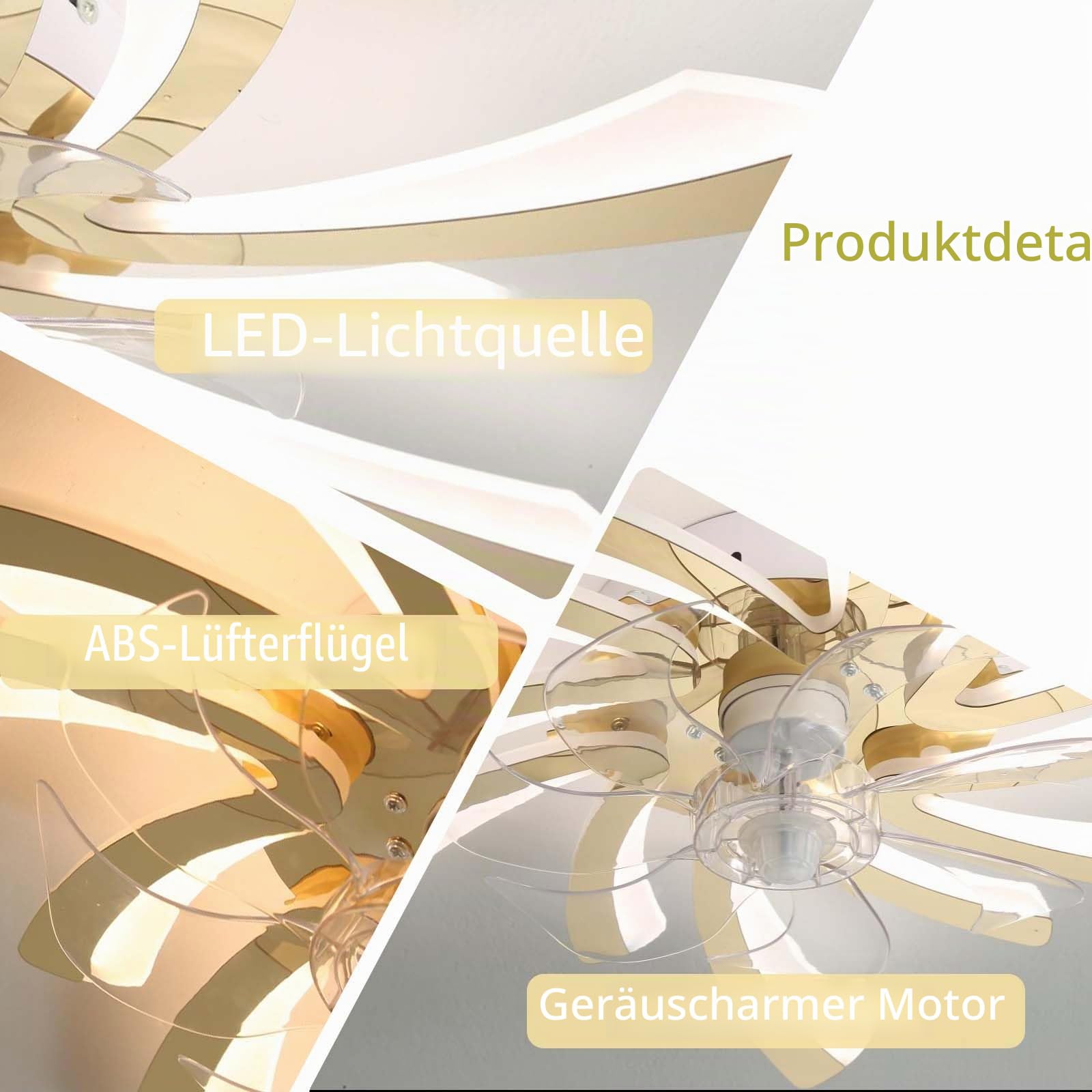 LED Deckenventilator Mit Beleuchtung Leise, Modern Dimmbar Ventilator Lampe Smart Reversibel Fernbedienung Schlafzimmer Deckenlampe Ventilator Für Wohnzimmer, Küchen-Weiß