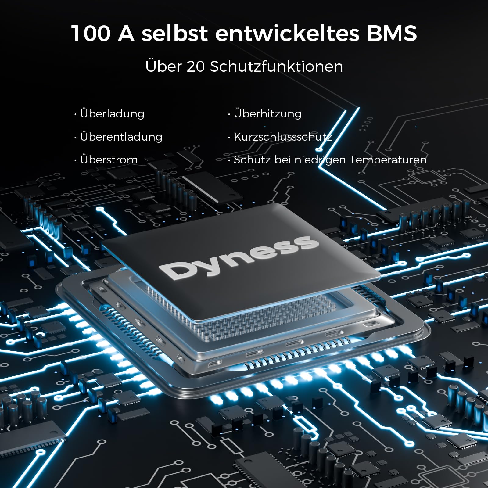 Dyness LiFePO4 12V 100Ah Lithium Batterie Bluetooth Mini mit 100A BMS, Max.15000 Zyklen, 12V Deep Cycle Lithium Eisenphosphat Batterie für Wohnwagen, Solar Home Systeme, Boote