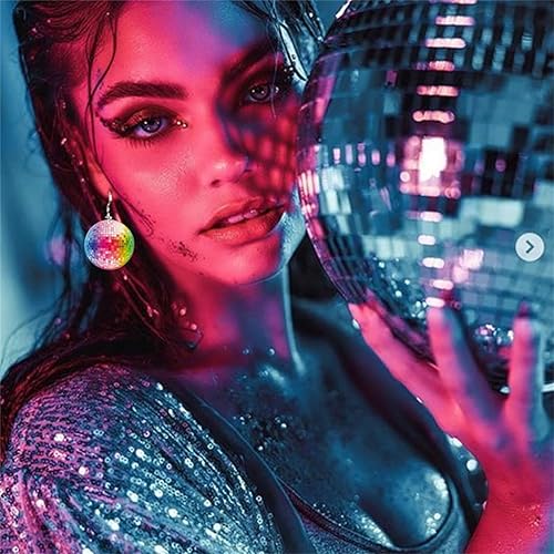 Miniatura 4 de Aretes retro de neón de los años 60, 70 y 80 para mujer, divertidos zapatos de patinaje creativos, aretes de bola de discoteca, aretes colgantes de