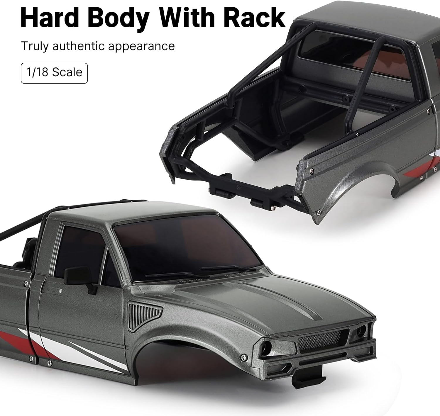 INJORA IR60 Pickup Hard Body Shell with Bed Rack for 1/18 RC Crawler TRX4M Defender Bronco(Grey)