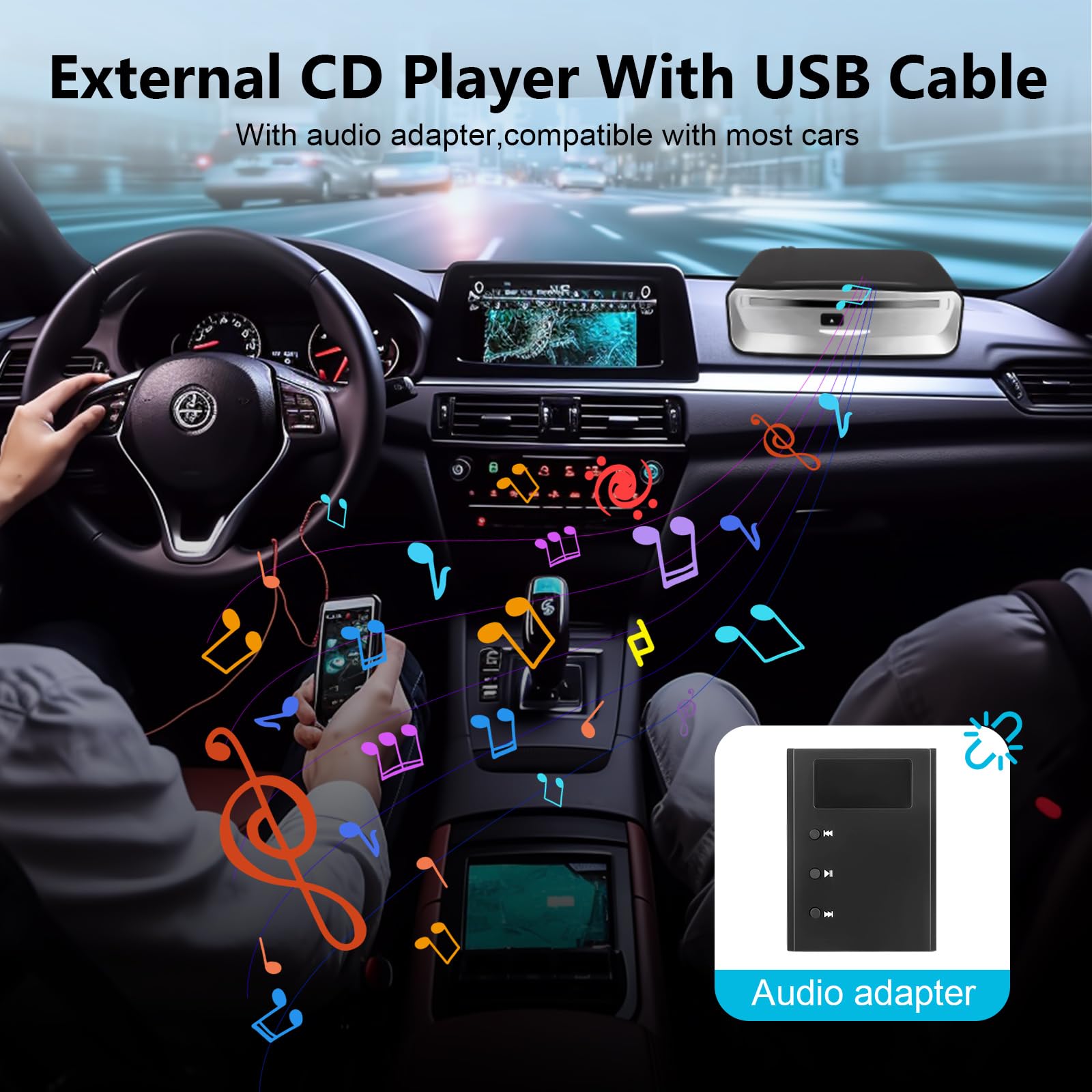 CD/DVD Player Auto Extern, Tragbarer CD Player Auto & Auto Radio CD/DVD Player mit USB A Anschluss, für Android Autoradio, Laptop & Fernseher, Plug & Play Unterstützung