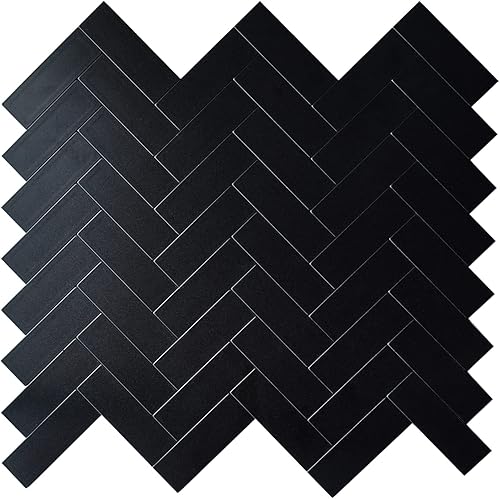 HOMEART Azulejo negro de espiga para salpicaduras de cocina, adhesivo de aluminio para salpicaduras de cocina, azulejos de pared para baño (6 hojas)