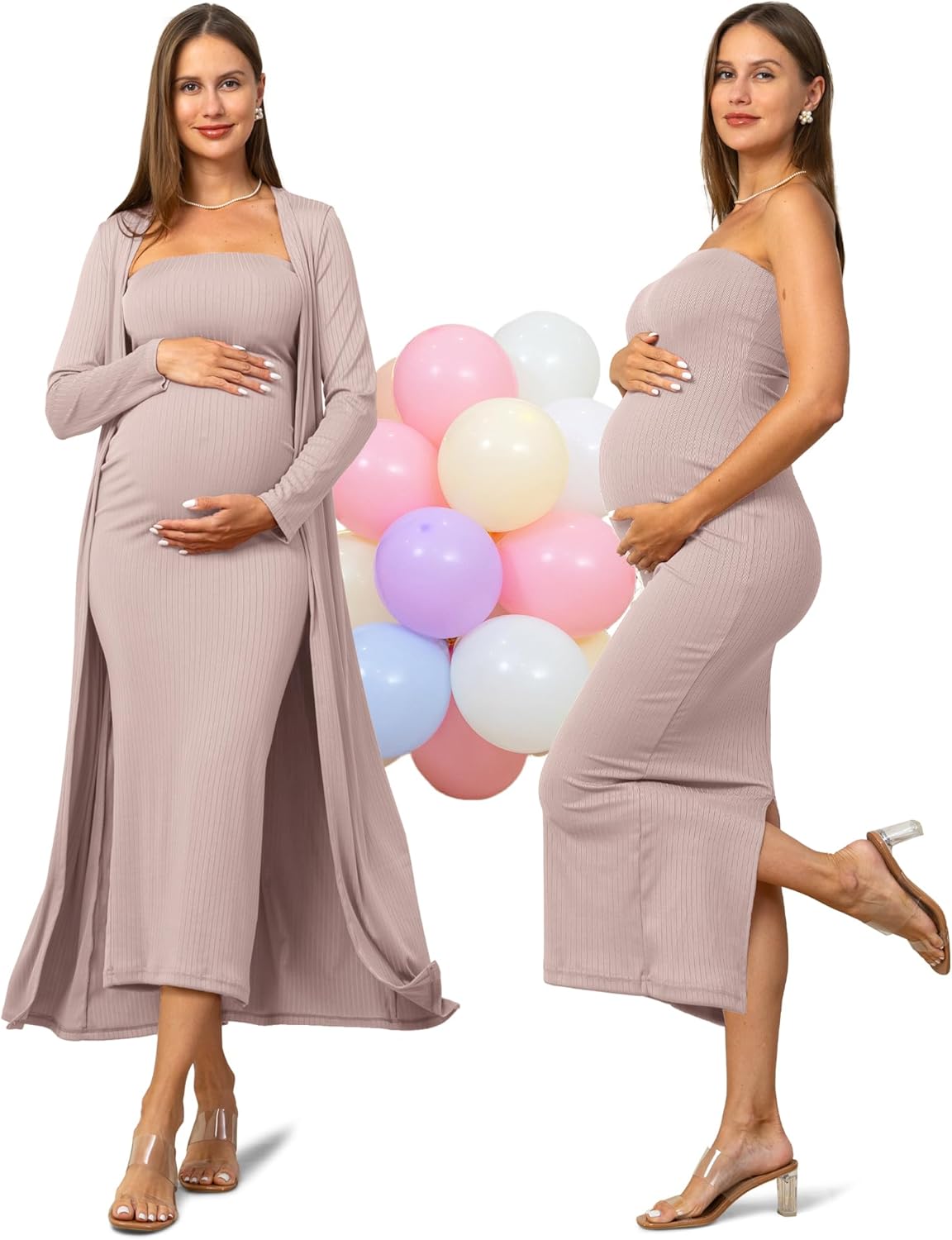Rnxrbb 2 Piece Maternity Dress Cardigan Baby Shower Bodycon Fall Tube Maternity Dresses Long Gender Reveal Photoshoot
