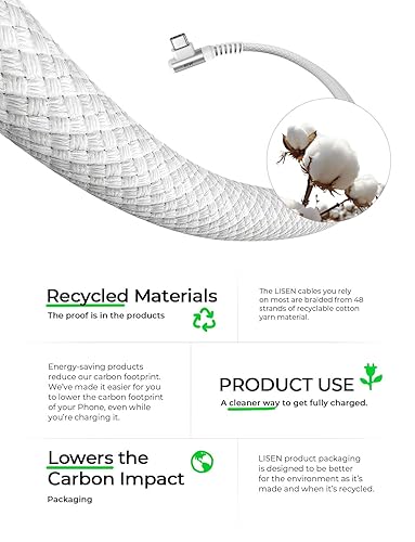 Miniatura 8 de LISEN Cable USBC a USBCPaquete de 2 cables de 6.6 pies Cable de carga USB C, USB C a USB C, cable de carga C en ángulo recto de 60 W, carga rápida