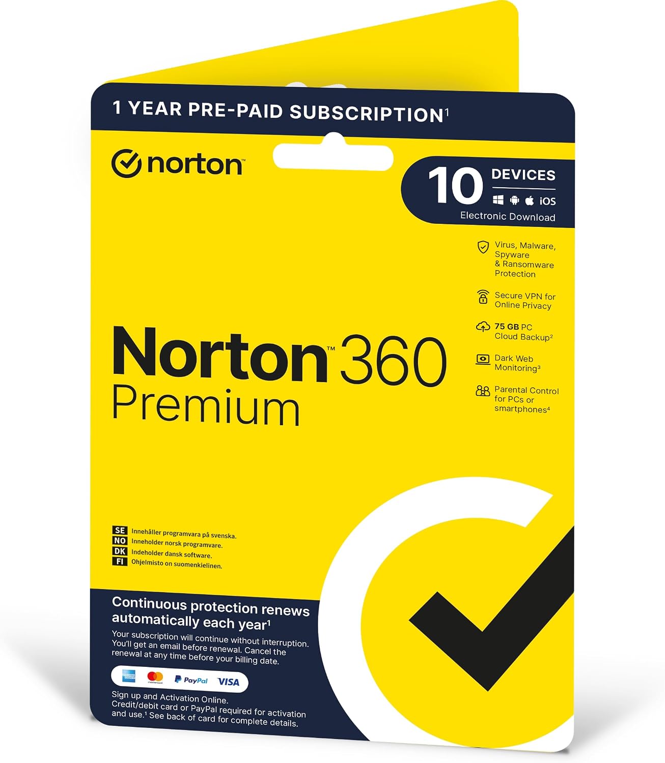 Norton 360 Premium2022 | 10 Enheter | 1 års prenumeration | Säker VPN - Lösenordshanterare