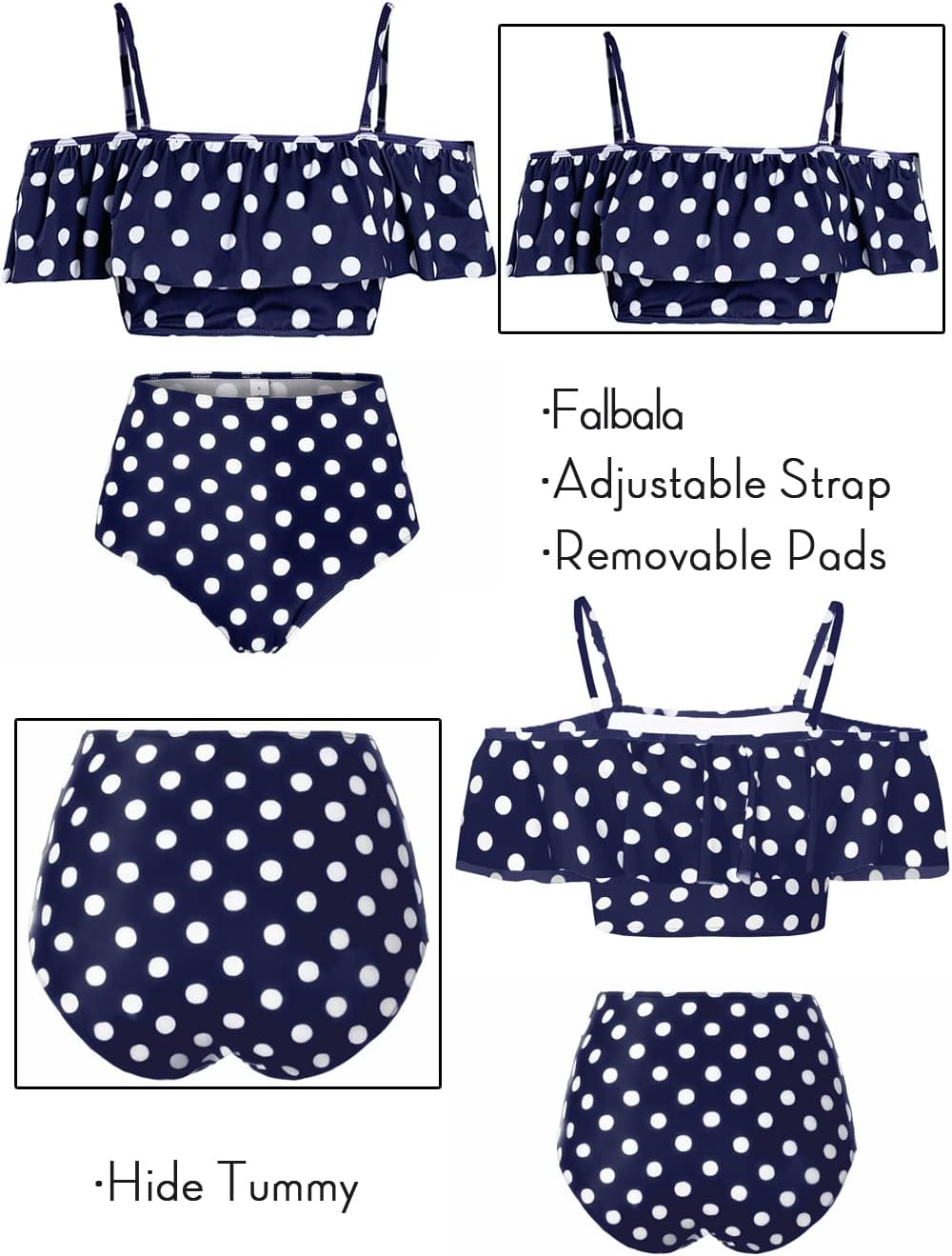 Kaei&Shi High Waisted Flounce Bikini Set,Tummy Control Swimsuits for Women,Off Shoulder