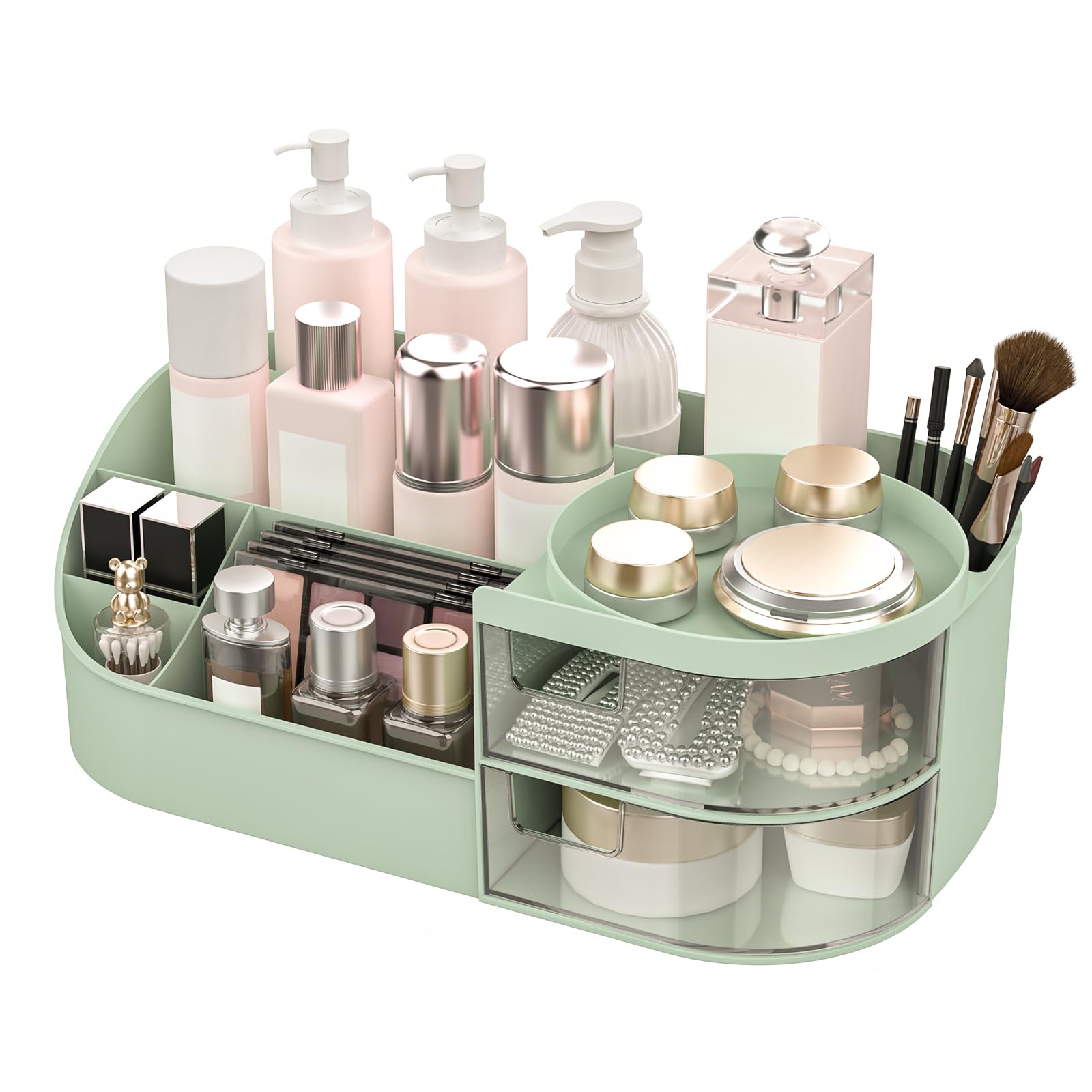 Makeup Organiser, Large Capacity Cosmetic Organisers for Beauty Skincare Jewelry, Make Up Storage Cosmetic Dressing Table Organiser Makeup Box with Drawer for Bedroom Bathroom Dresser Office (Green)