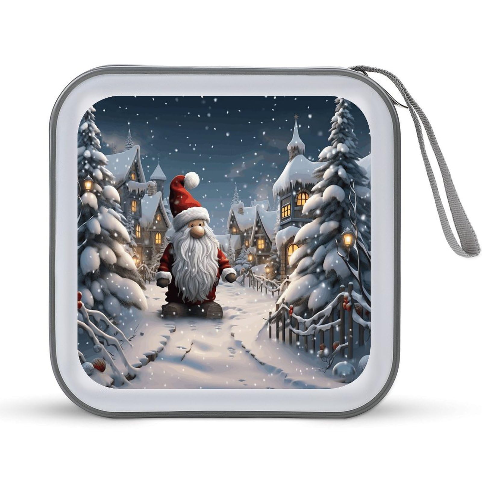 FekiLoot - 40 Capacity Christmas Snow CD Case, Hard Plastic DVD Holder, Portable DVD Disc Storage Folder with Zipper, Disc Storage Organizer