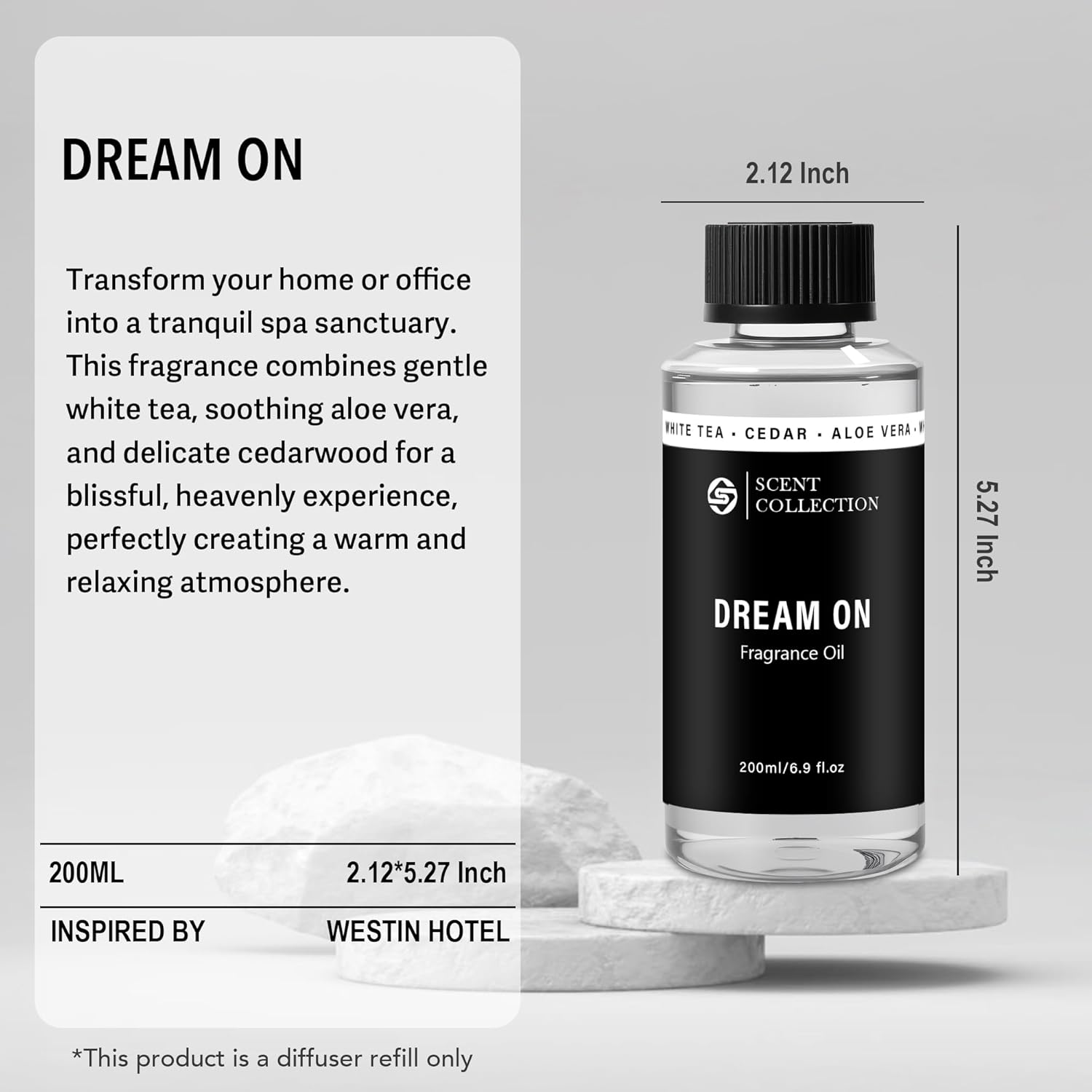 Luxury Hotel Scent Dream On Diffuser Oil Waterless Essential Aromatherapy for Cold Air & Car Diffusers – Long Lasting Refill for Large Room & Home - Non Toxic, Signature White Tea (200ml/6.76Fl oz) - Image 2