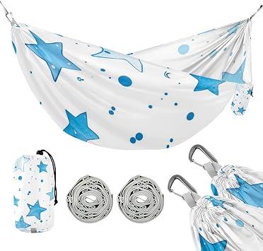 Blue Stars and Bubbles 330lb Capacity Outdoor Hammock with Tree Straps Portable Hammock for Outside Patio Garden capas para la Lluvia