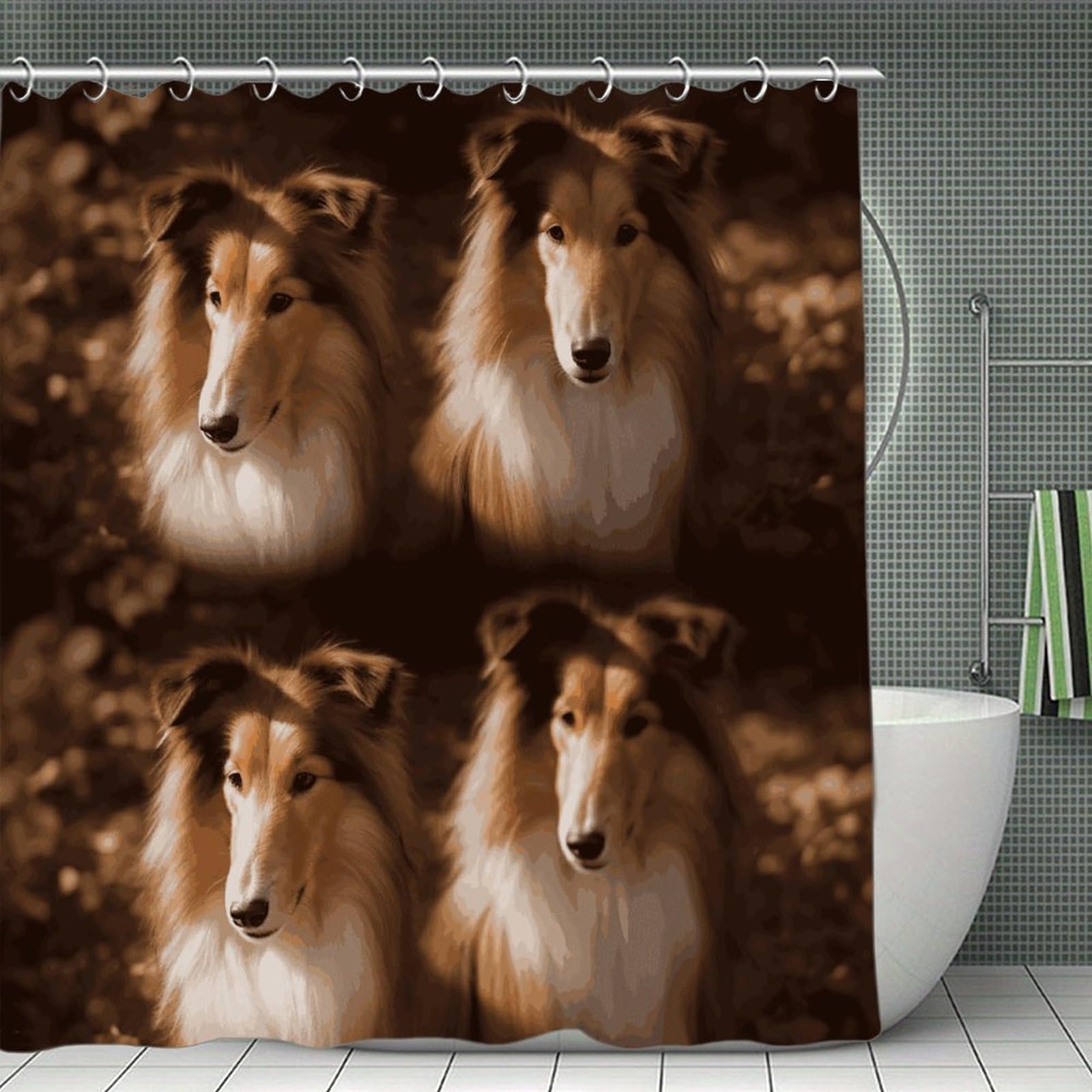 FekiLoot Shelties Shower Curtain with Hooks Modern Farmhouse Bathroom Curtain Waterproof Cloth Bath Curtains Cute Washable Blackout Privacy Curtains for Bathroom Bathtub 70.8"x70.8"