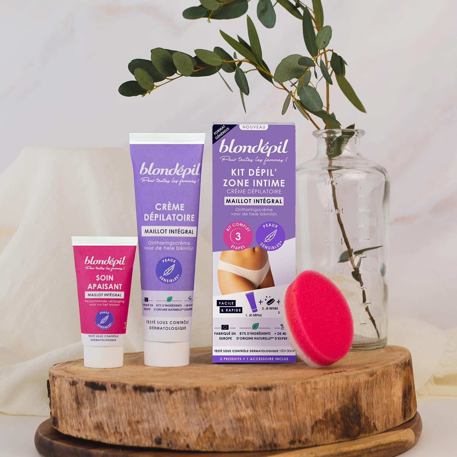 Blondépil - Lot de 2 Creme epilatoire femme partie intime. Creme depilatoire femme zones intimes. Peaux sensibles. 81% d’ingrédients d’origine naturelle. Made in Europe. 2x 25ml