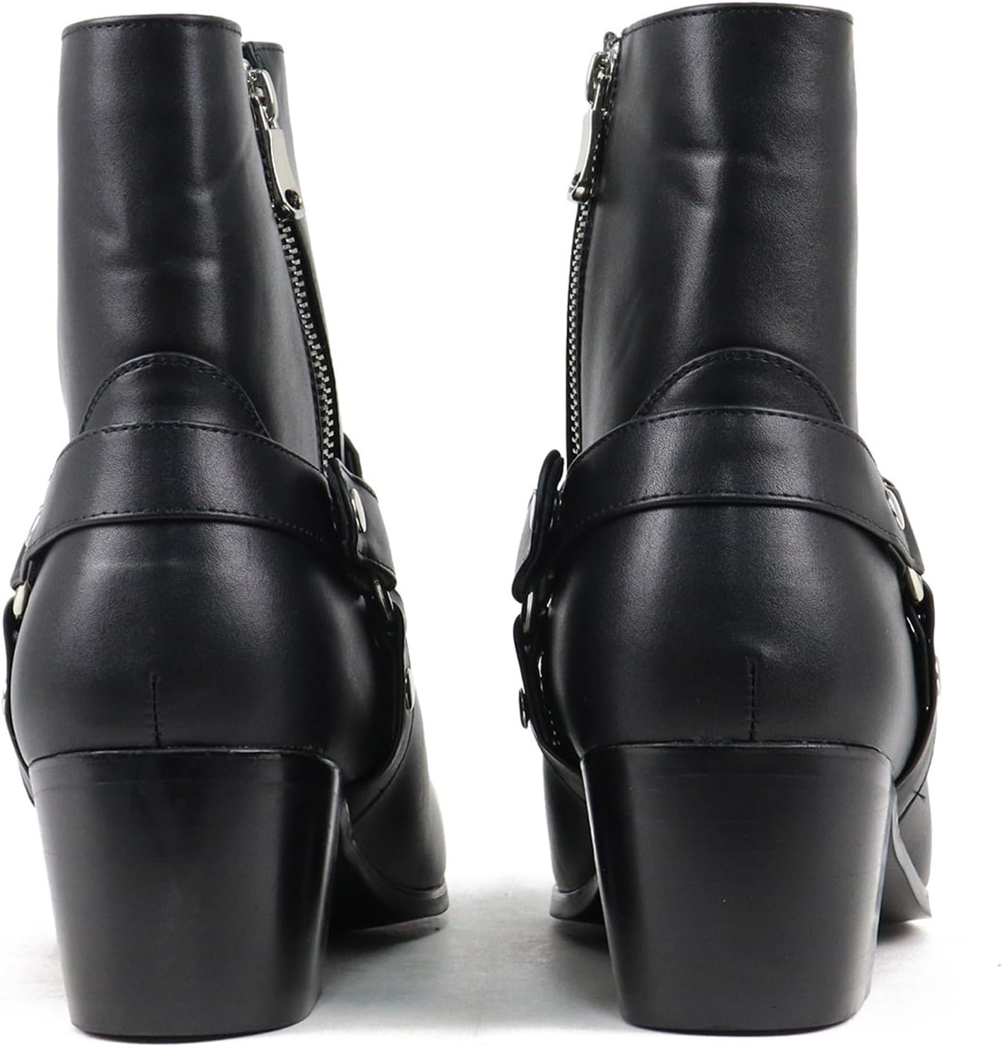 Men's Leather Chunky Block Heel Dress Chelsea Boots with Buckle Strap Fashion Cap Toe Side Zipper High Heel High Top Formal Oxford Shoes Casual Business Chukka Booties - Image 5