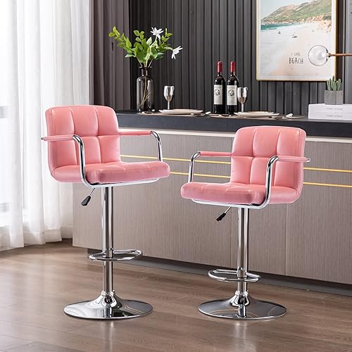 Miniatura 2 de Vogue Furniture Direct Taburetes de bar cuadrados modernos de piel sintética, taburetes de bar giratorios ajustables con respaldo y brazos, sillas