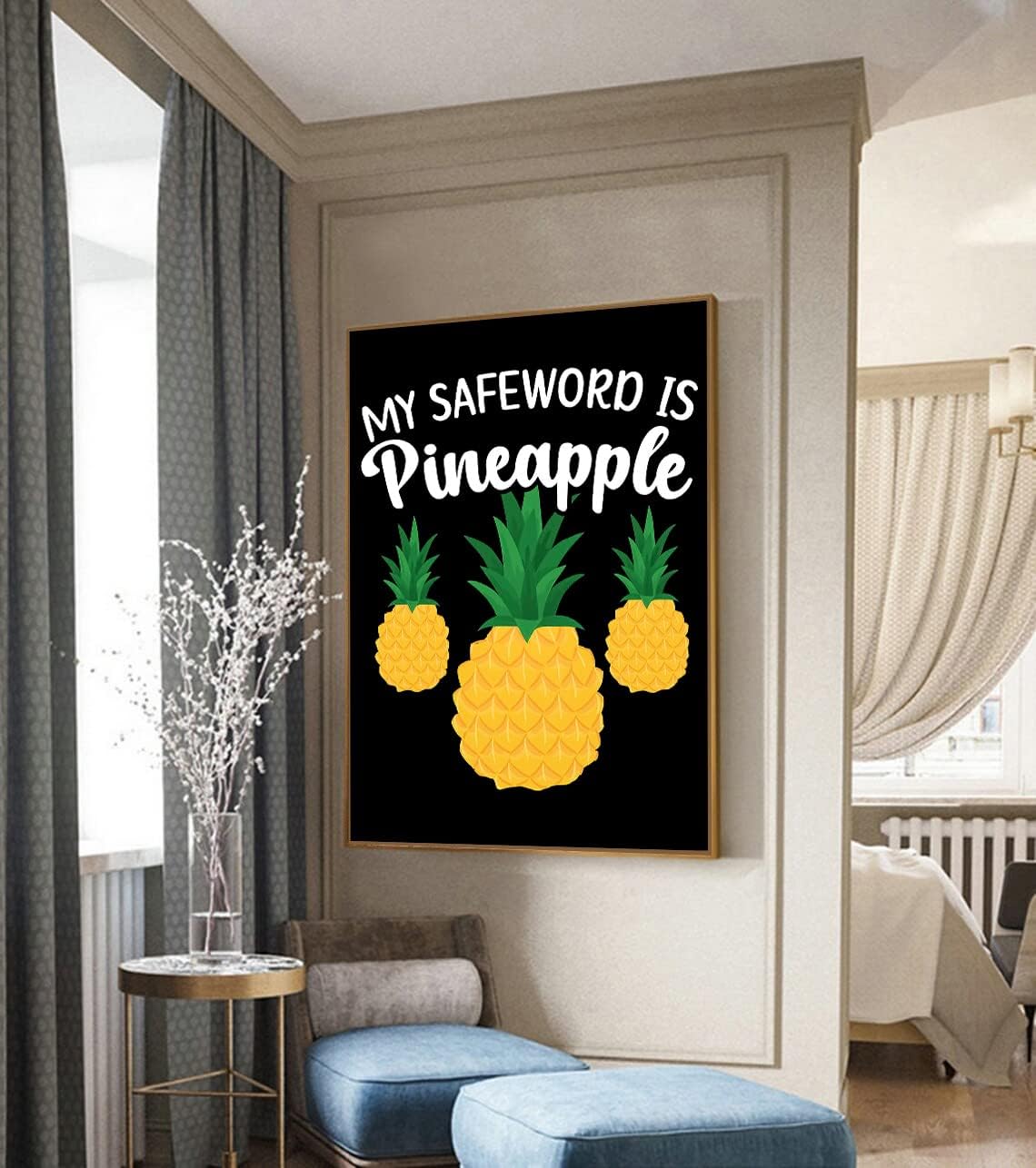 VERRE ART Printed Framed Canvas Painting for Home Decor Office Wall Studio Wall Living Room Decoration (45x60inch Wooden Floater) - My Safeword Is Pineapple
