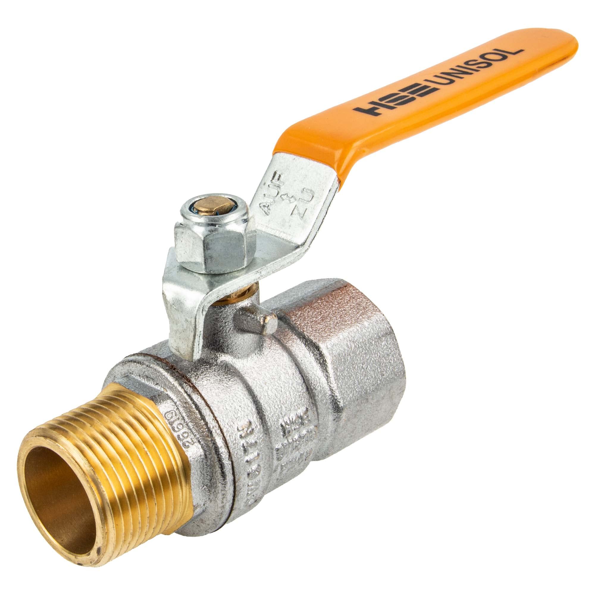 HSE UNISOL Solarkugelhahn Typ 1614, Innen- x Außengewinde Rp 1 Zoll (DN 25), Stahlhebel lang, MS-verchromt