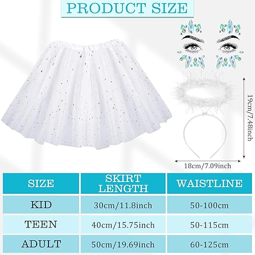 Miniatura 3 de Hillban Disfraz de ángel de Halloween con alas de plumas, falda tutú, diadema, cuernos de diablo, calcetines y calcomanías de gemas para mujer