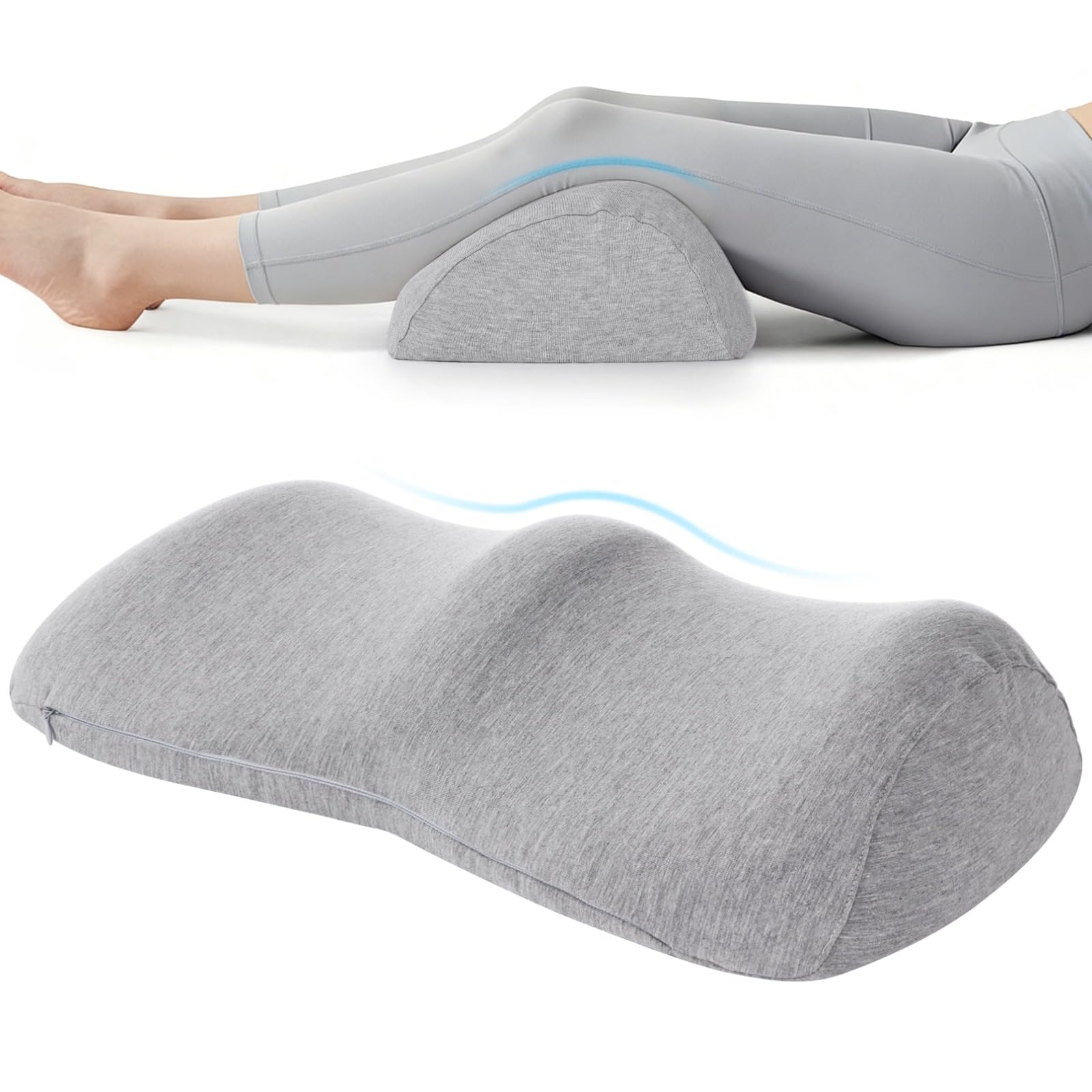 Beinlagerungskissen, Memory Foam Kniekissen zum Schlafen, 55 x 30 x 14,5 cm Venenkissen zum Hochlagern der Beine, bequem, mit abnehmbarem Bezug, Hellgrau
