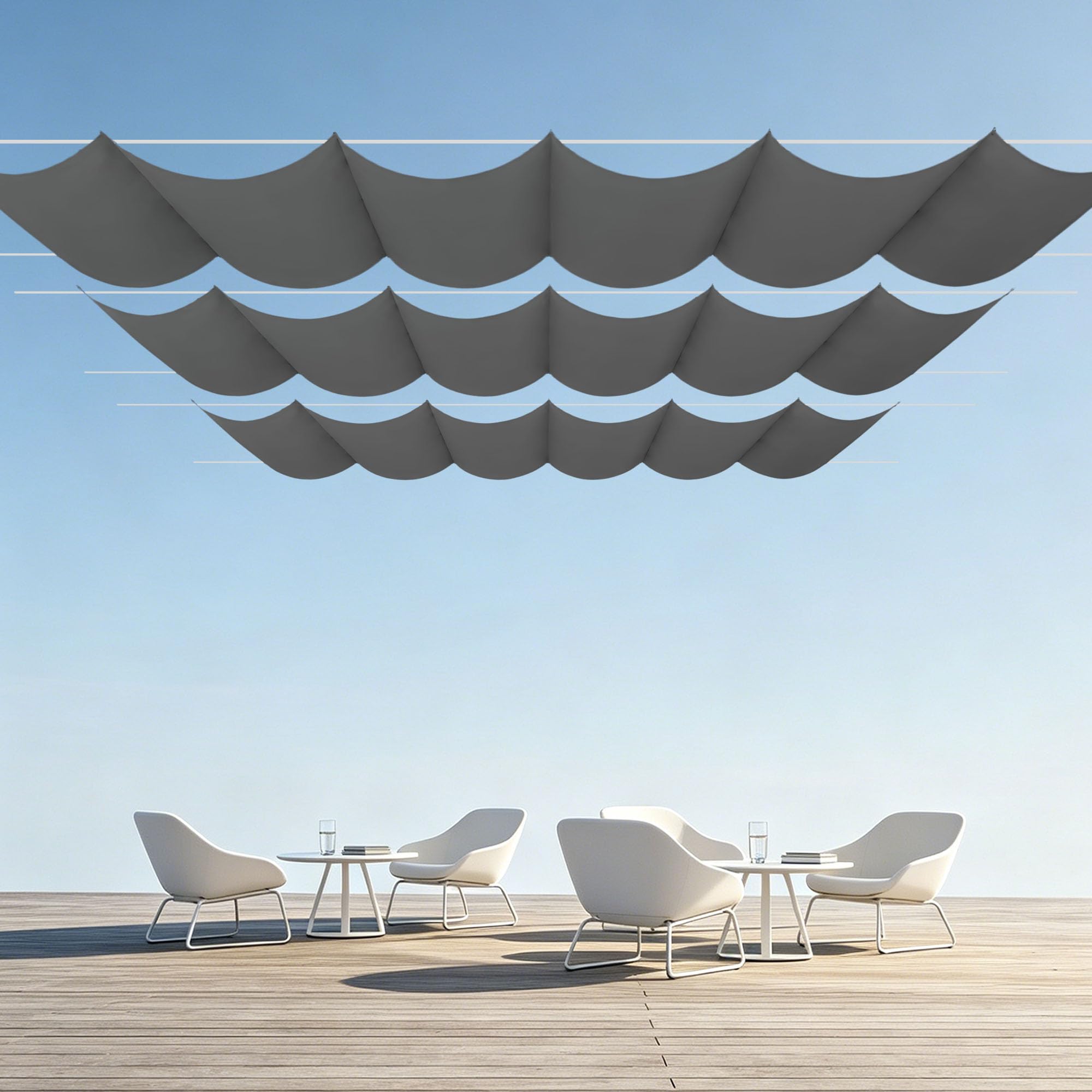 Voile d'ombrage rétractable vague 2x2m gris foncé pour terrasse et balcon
