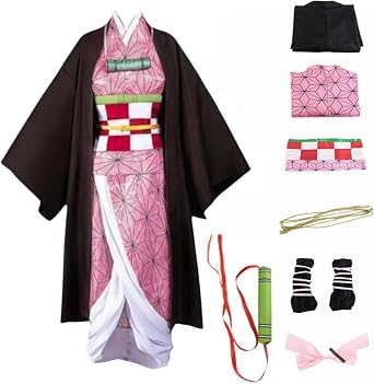 Buyoem Anime Cosplay Costume Kimono for Adult Robe Halloween Outfit With Props Wig