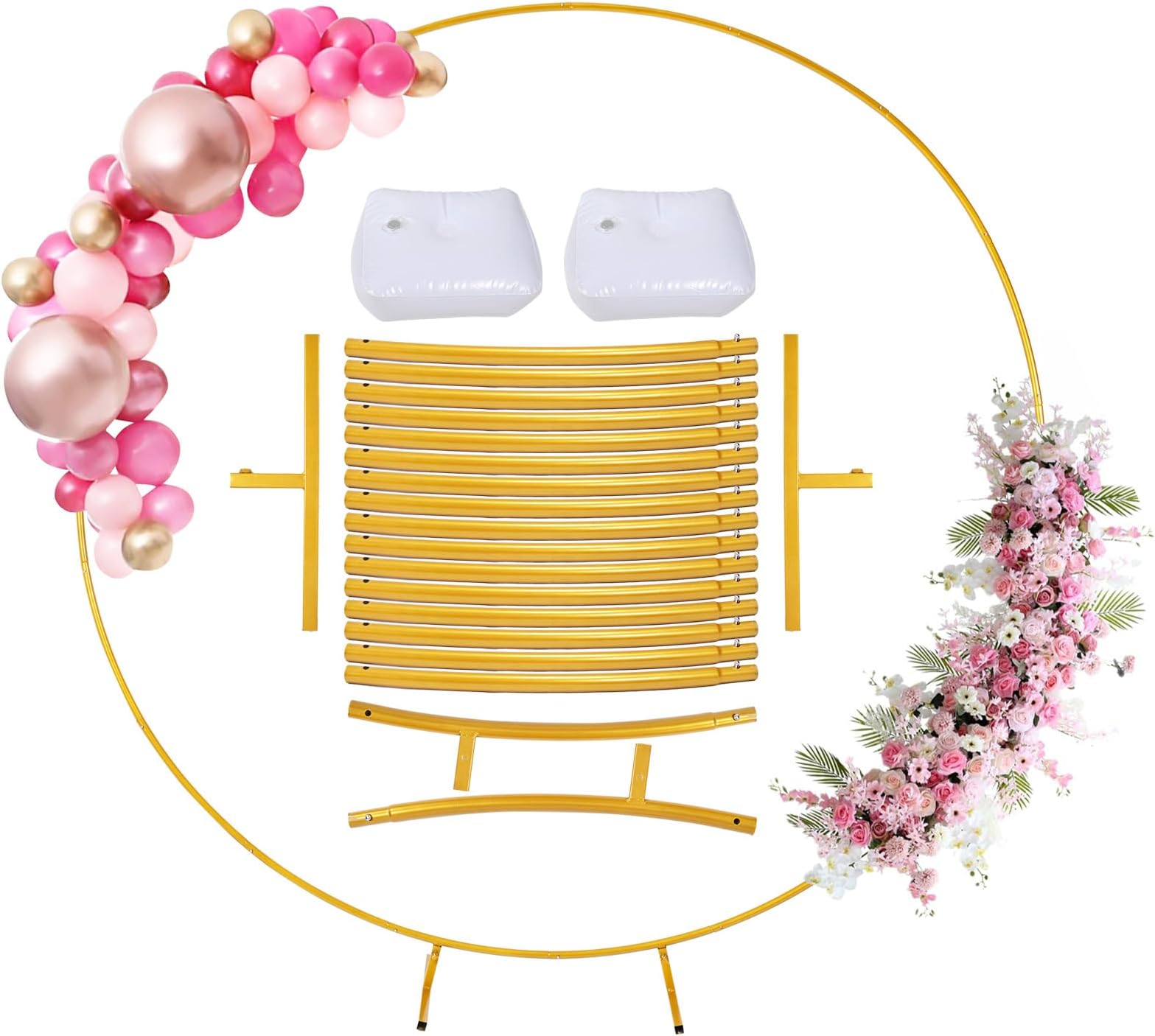 Yabumak Round Balloon Arch Kit Gold Metal Party Decoration Arch Set Wedding Arch Suitable for Weddings Birthday Parties Anniversary Events and Other Celebrations (2.2M)