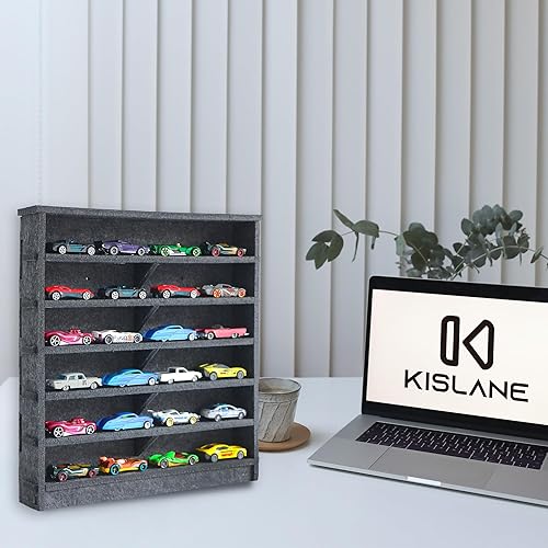 Miniatura 5 de Vitrina de Hot Wheels ensamblable para niños, vitrina portátil para Hot Wheels y autos de caja de cerillas, soporte de fieltro de amortiguación para