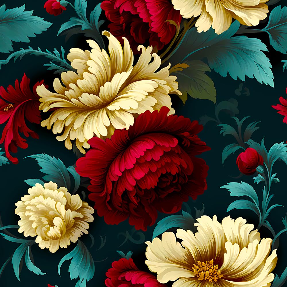 Redamancy Red And Gold Boho Luxurious Gold Red Peony Flower Damask Peel And Stick Wallpaper Vintage Wall Paper Stick On Contact Paper Easy Peel Off For Nightstand Drawer Renter Friendly 17.7"X236"