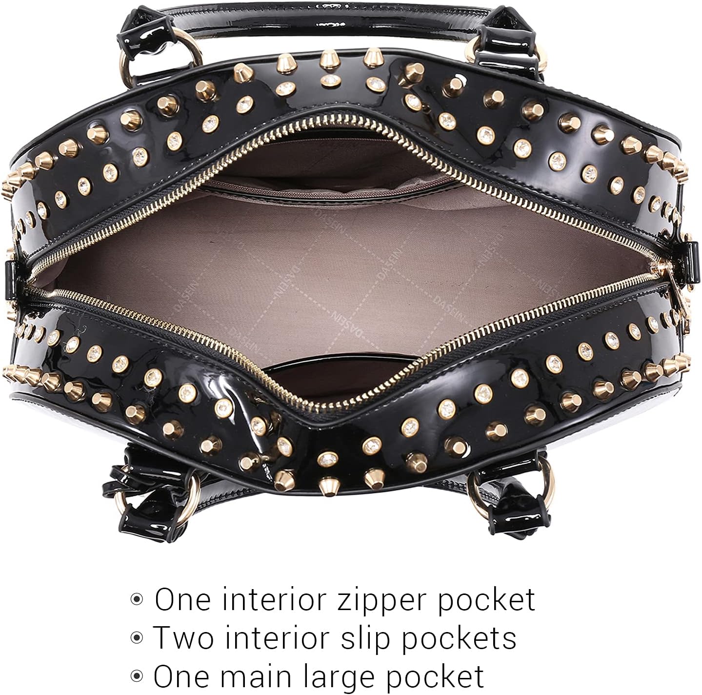 Dasein Women Patent Leather Purses Handbags Dome Satchel Purse Work Tote Structured Shoulder Bag with Long Strap - Image 4