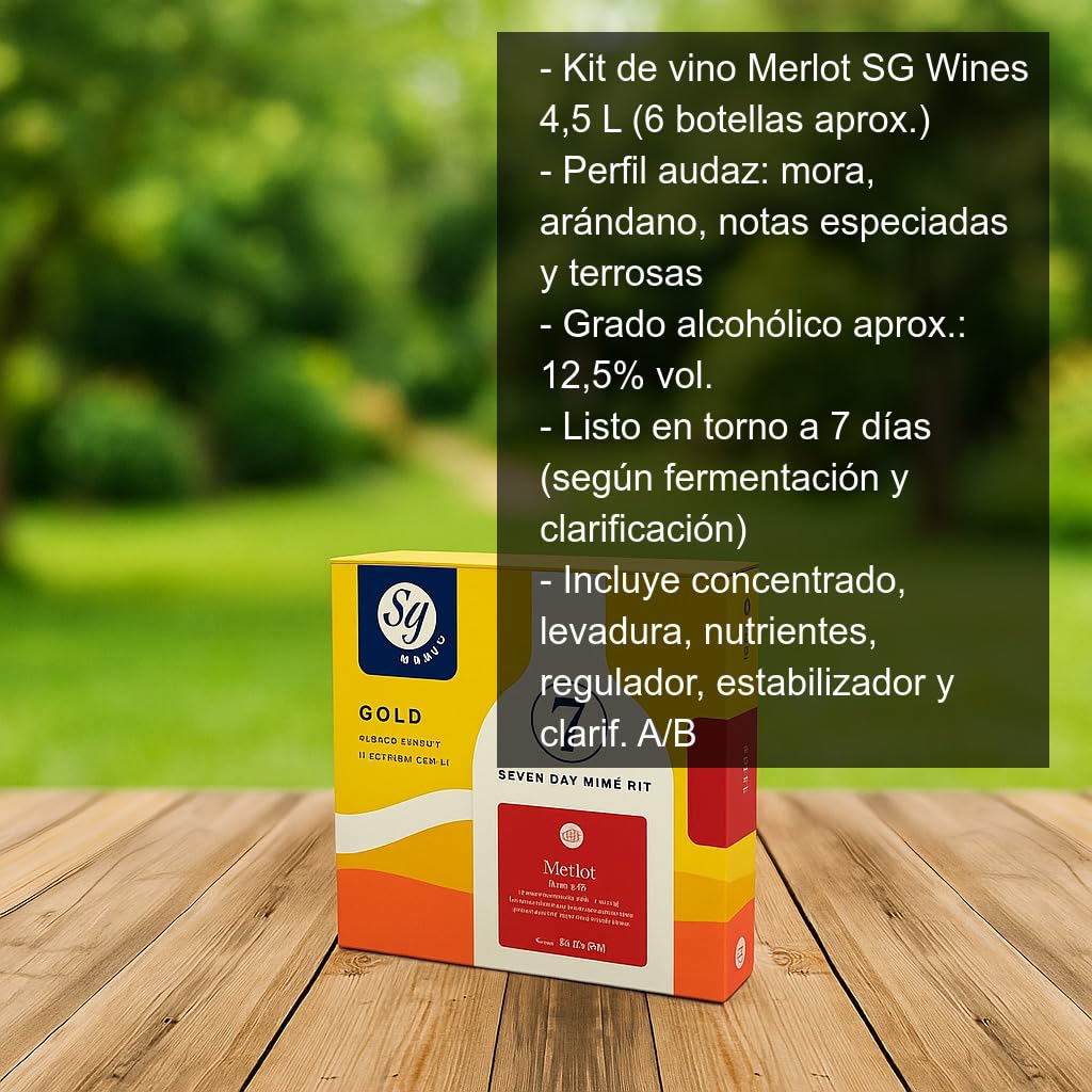 Kit para hacer Vino Tinto Merlot 4,5 L 6 botellas con levadura nutrientes clarificantes estabilizador