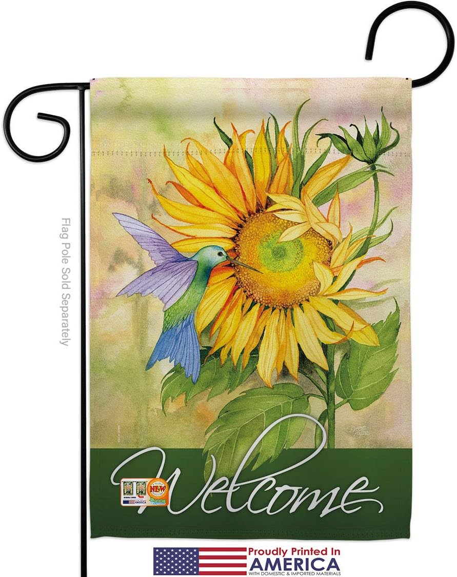 Sunflower with Hummingbird Garden Flag Set Wall Holder Floral Tulip Rose Orchid Lilies Season Springtime Flower Wreath Small Decorative Gift Yard House Banner Made In USA 13 X 18.5