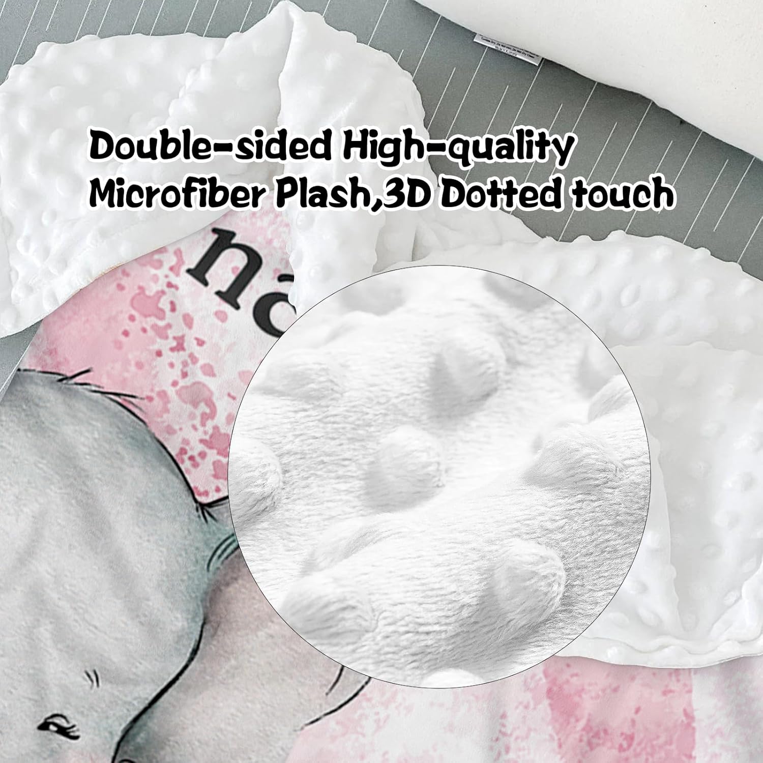 Personalized Name Crib Bedding Set for Infant Baby, Custom Nursery Decor Pink Elephant Mother Love Baby Blanket Fitted Crib Sheet Changing Pad Cover 3 Pcs