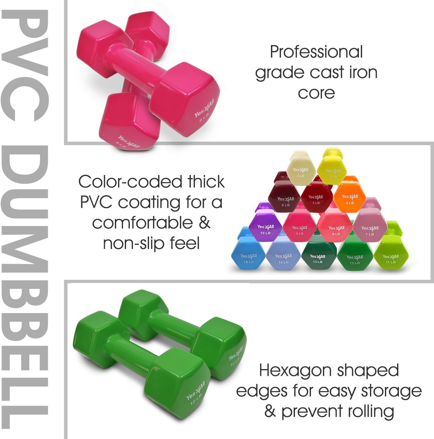Yes4All Hexagon Neoprene Coated Dumbbell (Pair) - Multiple Weight Options