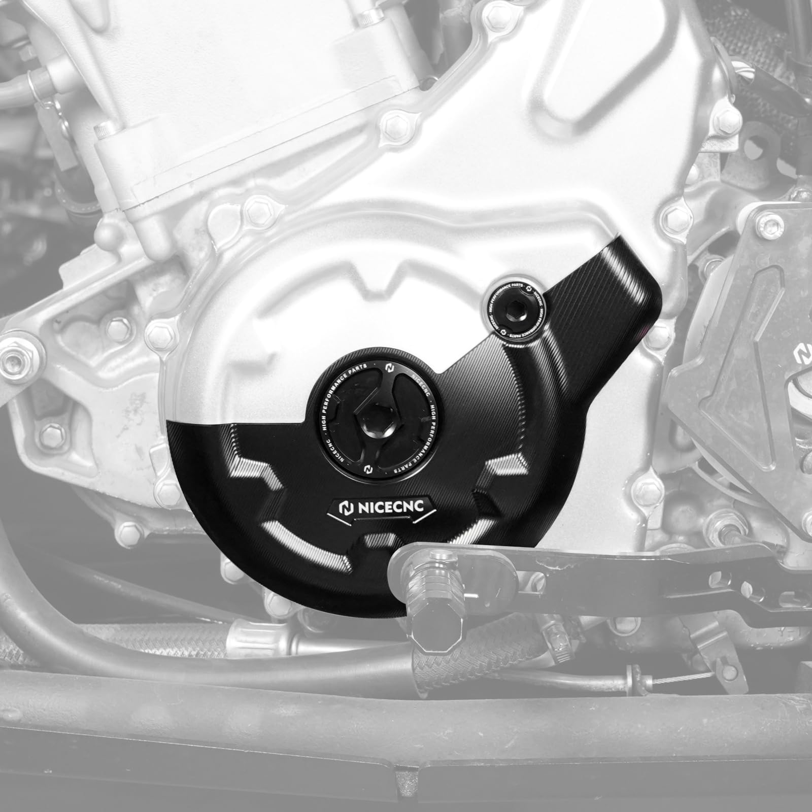 NICECNC Schwarzes Kurbelgehäusedeckel & Motorstecker-Set, Compatible with Yamaha Raptor 700 YFM700 2013-2024, Raptor 700R YFM700R 2009-2024, Raptor 700R YFM700R SE 2017-2024, Siehe Ausstattungen