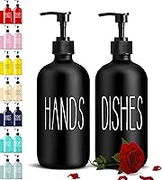 COHOSEGE Black Glass Soap Dispenser Set 2-Pack, 16oz Labeled Hand & Dish Pumps for Kitchen Sink, Farmhouse Decor