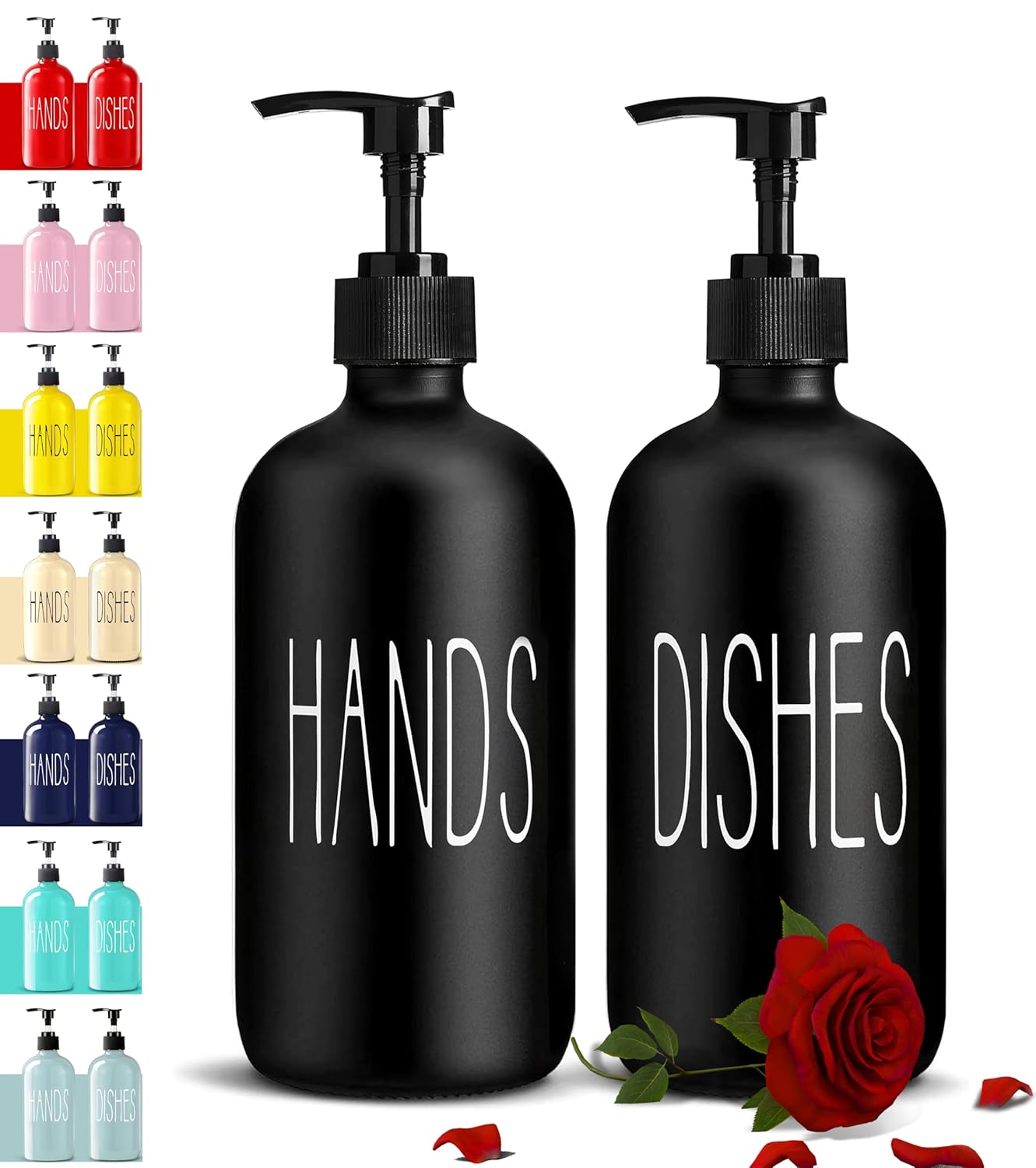 COHOSEGE Glass Soap Dispenser Set 2 Pack Contains Hand and Dish Soap Dispenser Premium 16 Oz Black Kitchen