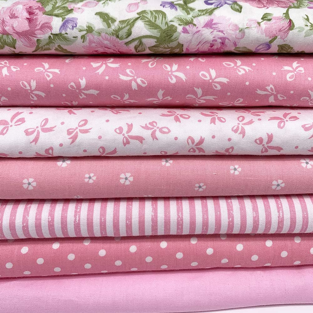 7Pcs 20" x 20" Cotton Fabric DIY Making Supplies Quilting Patchwork Fabric Fat Quarter Bundles DIY for Quilting Cotton Patchwork Cushions (Peony, 20"